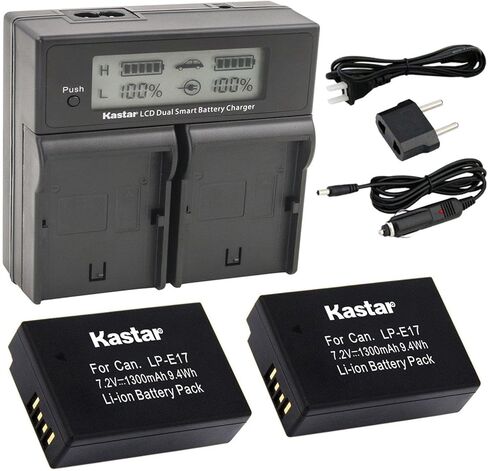 Kastar LCD Dual Fast Charger & 2 Battery Replacement for LP-E17 Battery LC-E17, LC-E17C Charger and EOS M3, EOS Rebel T6i, EOS Rebel T6s, EOS 750D, EOS 760D, EOS 8000D, Kiss X8i in Kuwait