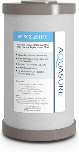 Aquasure Fortitude V2 Series AF-SPX-25HFS وسائط مضادة للصدأ للرواسب/الكربون/السيليفوس، مثبط للبكتيريا والتقشر، خرطوشة فلتر بديلة ثلاثية الأغراض للمنزل بالكامل لـ AS-FS-25SPX، حجم قياسي in Kuwait