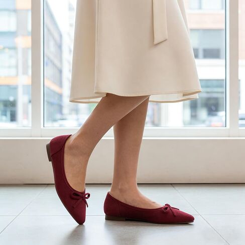 Ballet Flats for Women: Dressy Pointed Toe Suede Flats with Bow Comfortable Walking Shoes for Business Work in Kuwait