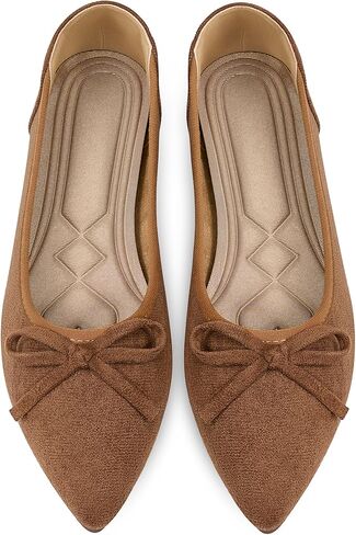 Ballet Flats for Women: Dressy Pointed Toe Suede Flats with Bow Comfortable Walking Shoes for Business Work in Kuwait