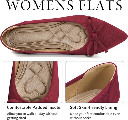 Ballet Flats for Women: Dressy Pointed Toe Suede Flats with Bow Comfortable Walking Shoes for Business Work in Kuwait