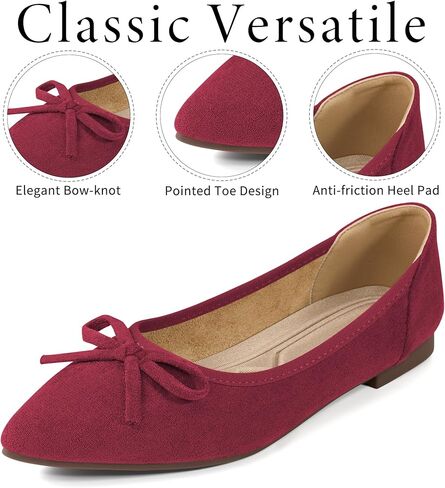 Ballet Flats for Women: Dressy Pointed Toe Suede Flats with Bow Comfortable Walking Shoes for Business Work in Kuwait
