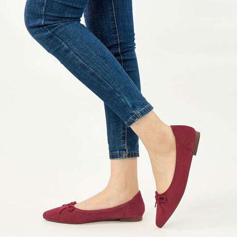 Ballet Flats for Women: Dressy Pointed Toe Suede Flats with Bow Comfortable Walking Shoes for Business Work in Kuwait