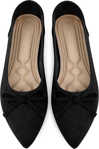 Ballet Flats for Women: Dressy Pointed Toe Suede Flats with Bow Comfortable Walking Shoes for Business Work in Kuwait