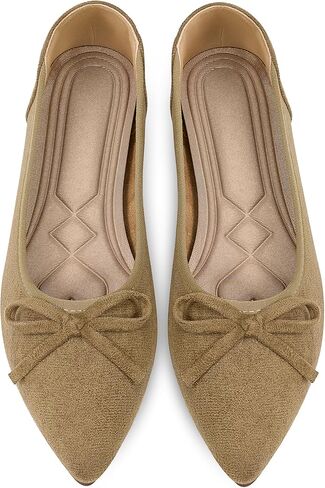 Ballet Flats for Women: Dressy Pointed Toe Suede Flats with Bow Comfortable Walking Shoes for Business Work in Kuwait