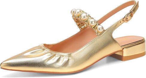FINDVELL Womens Slingback Flats with Pearl Pointed Toe Ballet Flats Buckle Strap Mary Jane Classic Dress Shoes in Saudi Arabia