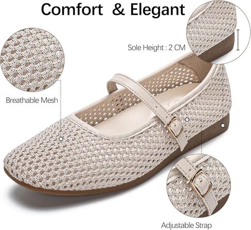 Buyrew Women's Mary Jane Flats Breathable Mesh Square Toe Ballet Flats with Arch Support Washable Non Slip Casual Dress Shoes for Work Office in Kuwait