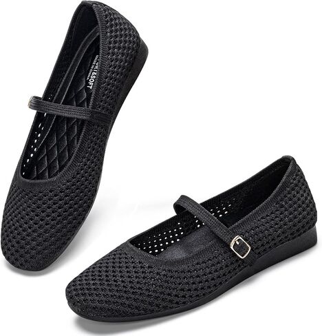 Buyrew Women's Mary Jane Flats Breathable Mesh Square Toe Ballet Flats with Arch Support Washable Non Slip Casual Dress Shoes for Work Office in Kuwait
