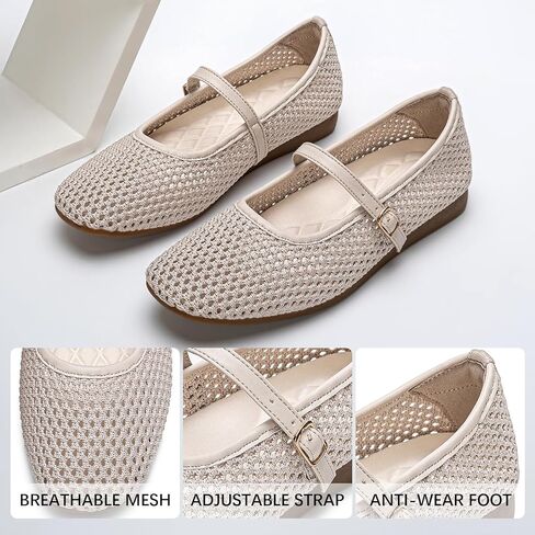 Buyrew Women's Mary Jane Flats Breathable Mesh Square Toe Ballet Flats with Arch Support Washable Non Slip Casual Dress Shoes for Work Office in Kuwait