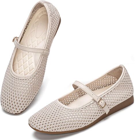 Buyrew Women's Mary Jane Flats Breathable Mesh Square Toe Ballet Flats with Arch Support Washable Non Slip Casual Dress Shoes for Work Office in Kuwait