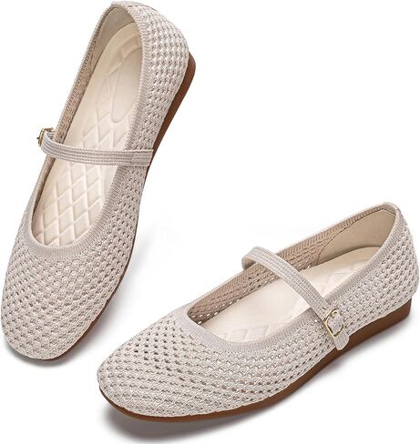 Buyrew Women's Mary Jane Flats Breathable Mesh Square Toe Ballet Flats with Arch Support Washable Non Slip Casual Dress Shoes for Work Office in Kuwait
