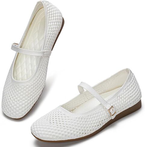 Buyrew Women's Mary Jane Flats Breathable Mesh Square Toe Ballet Flats with Arch Support Washable Non Slip Casual Dress Shoes for Work Office in Kuwait