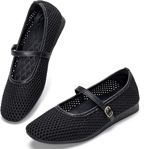 Buyrew Women's Mary Jane Flats Breathable Mesh Square Toe Ballet Flats with Arch Support Washable Non Slip Casual Dress Shoes for Work Office in Kuwait