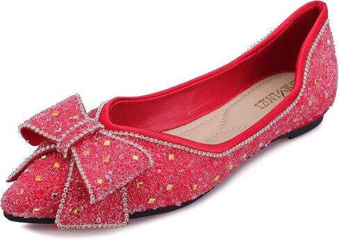 Women's Pointed Rhinestone Flat Shoes Glitter Flowers Wedding Comfortable Dress Shoes in Saudi Arabia