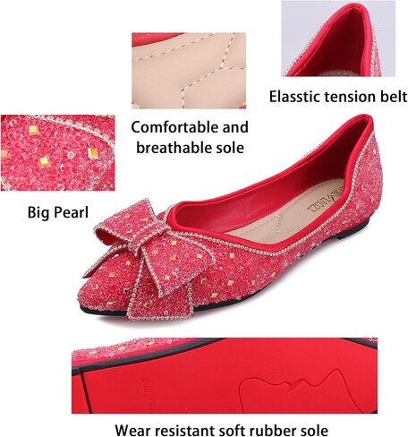 Women's Pointed Rhinestone Flat Shoes Glitter Flowers Wedding Comfortable Dress Shoes in Saudi Arabia