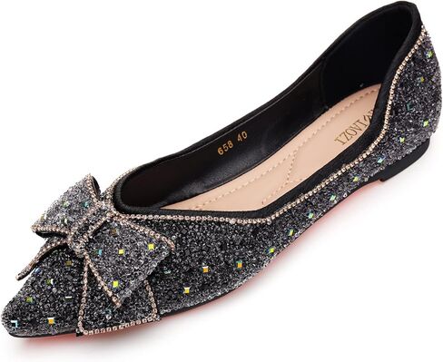 Women's Pointed Rhinestone Flat Shoes Glitter Flowers Wedding Comfortable Dress Shoes in Saudi Arabia