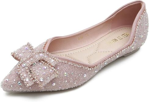 Women's Pointed Rhinestone Flat Shoes Glitter Flowers Wedding Comfortable Dress Shoes in Saudi Arabia