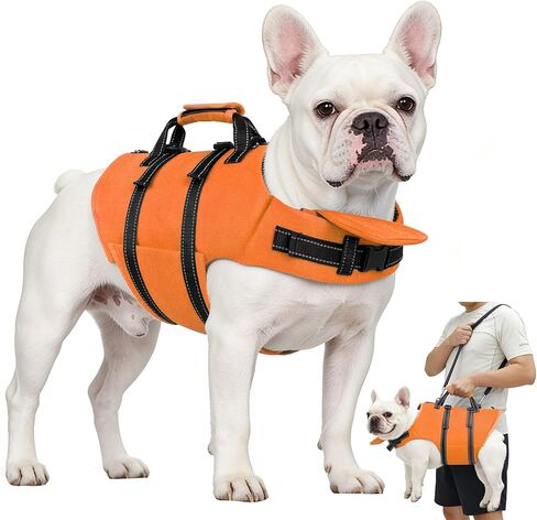 Dog Life Jacket with 4ft Leash, Reflective Pet Life Vest with Zipper and Handle for Swimming Boating, Adjustable High Buoyancy Floatation Swim Vest for Small Medium Large Dogs - Green, S in Saudi Arabia