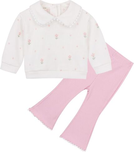 Baby Girl Clothes Outfit Polo Flower Embroidered Sweatshirt Pink Pants Set Toddler Bell-Bottoms Outfits (6M–3T) in Saudi Arabia