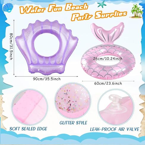 Juexica 4 Pack Mermaid Pool Rings Shell Swimming Float Tube قابلة للتنفيذ بريق حلقة البليار in Saudi Arabia
