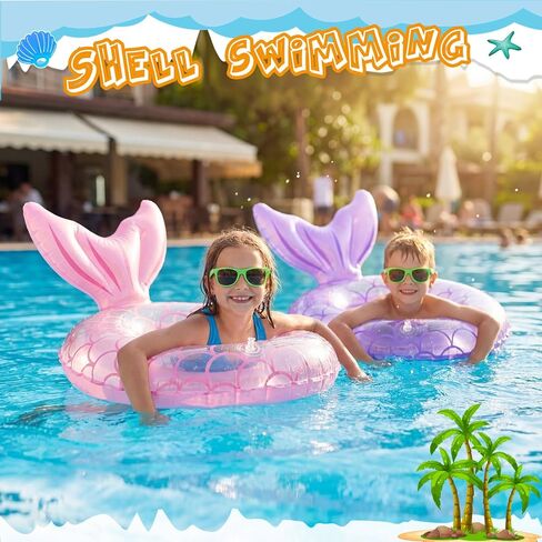 Juexica 4 Pack Mermaid Pool Rings Shell Swimming Float Tube قابلة للتنفيذ بريق حلقة البليار in Saudi Arabia