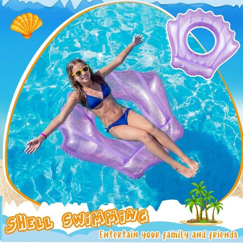 Juexica 4 Pack Mermaid Pool Rings Shell Swimming Float Tube قابلة للتنفيذ بريق حلقة البليار in Saudi Arabia