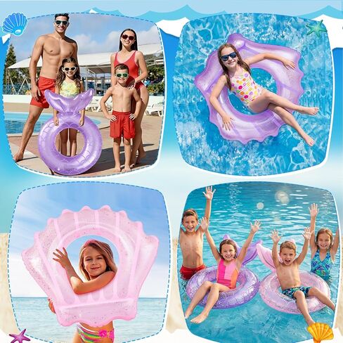 Juexica 4 Pack Mermaid Pool Rings Shell Swimming Float Tube قابلة للتنفيذ بريق حلقة البليار in Saudi Arabia