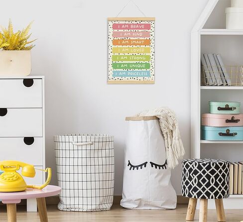 foedor boho الحضانة التأكيدات ديكور ملصق شماعات الإطار، أنا شجاع الحضانة جدار ديكور، بوهو الفصول الدراسية الحضانة طفل تهدئة ركن الفصول الدراسية ركن القراءة غرفة الأطفال غرفة اللعب ملصق شماعات إطار خشبي الديكور، 12 × 16 بوصة in Kuwait