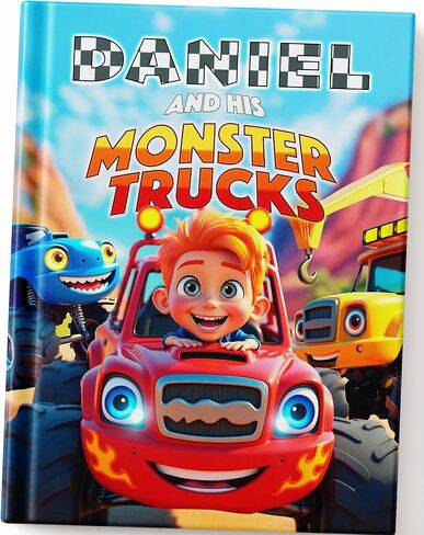 Personalized Monster Truck Adventure Book with Kid’s Avatar and Custom Name – Boy with Brown Hair in Kuwait