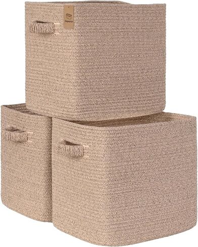 15×13 Inch Storage Cubes, 3 Pack Cube Storage Bins for Organizing, Cotton Rope Woven Baskets for Shelves, Bathroom, Kids Room, Closets, Baby Nursery in Kuwait