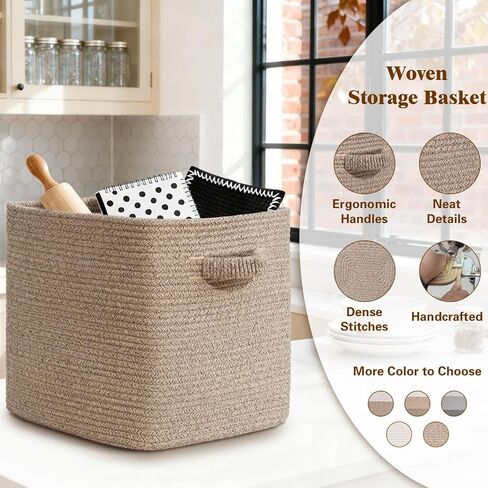 15×13 Inch Storage Cubes, 3 Pack Cube Storage Bins for Organizing, Cotton Rope Woven Baskets for Shelves, Bathroom, Kids Room, Closets, Baby Nursery in Kuwait