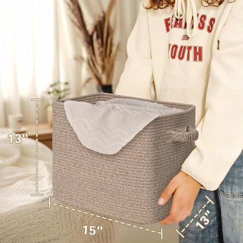 15×13 Inch Storage Cubes, 3 Pack Cube Storage Bins for Organizing, Cotton Rope Woven Baskets for Shelves, Bathroom, Kids Room, Closets, Baby Nursery in Kuwait