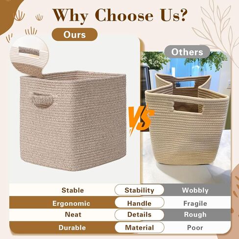 15×13 Inch Storage Cubes, 3 Pack Cube Storage Bins for Organizing, Cotton Rope Woven Baskets for Shelves, Bathroom, Kids Room, Closets, Baby Nursery in Kuwait
