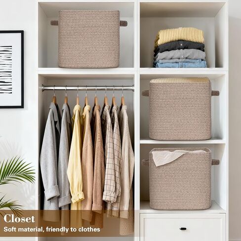 15×13 Inch Storage Cubes, 3 Pack Cube Storage Bins for Organizing, Cotton Rope Woven Baskets for Shelves, Bathroom, Kids Room, Closets, Baby Nursery in Kuwait