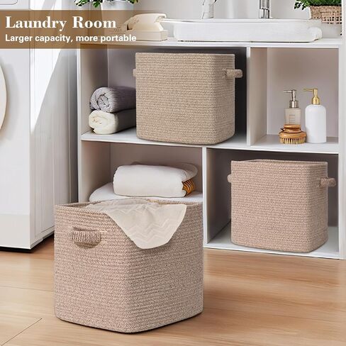 15×13 Inch Storage Cubes, 3 Pack Cube Storage Bins for Organizing, Cotton Rope Woven Baskets for Shelves, Bathroom, Kids Room, Closets, Baby Nursery in Kuwait