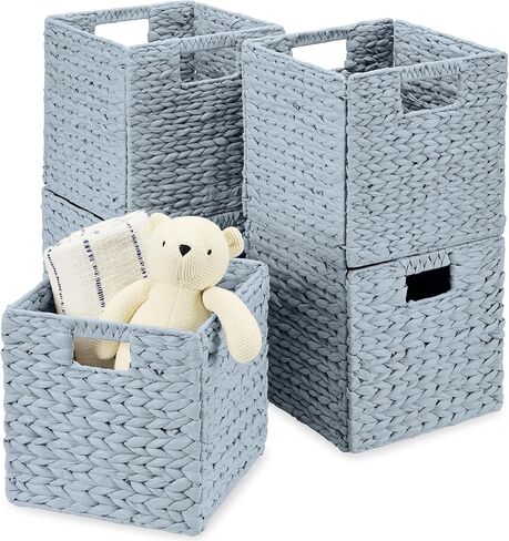 Best Choice Products 10.5x10.5in Pack of 5 Cube Storage Baskets, Water Hyacinth Multipurpose Collapsible Organizers, Handwoven Toy Storage Totes for Kids Room, Nursery & Living Room - Sage in Kuwait