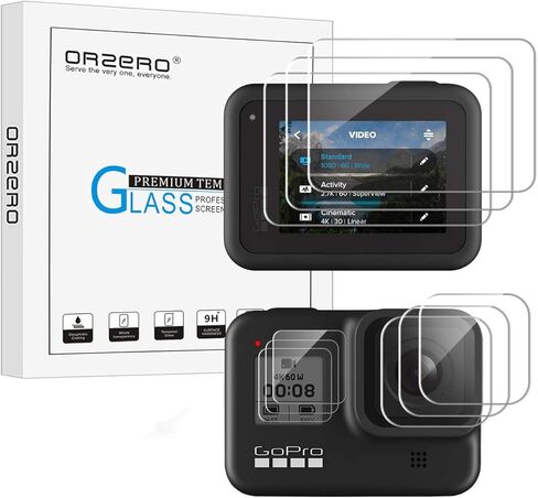 Orzero (3 Sets 9 Packs) Tempered Glass Protector Compatible for GoPro Hero 8, 3Pcs Screen Protectors+3Pcs Display Lens Protectors+3Pcs Front Screen Protectors Anti-Scratch Bubble-Free in Kuwait