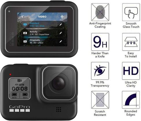 Orzero (3 Sets 9 Packs) Tempered Glass Protector Compatible for GoPro Hero 8, 3Pcs Screen Protectors+3Pcs Display Lens Protectors+3Pcs Front Screen Protectors Anti-Scratch Bubble-Free in Kuwait