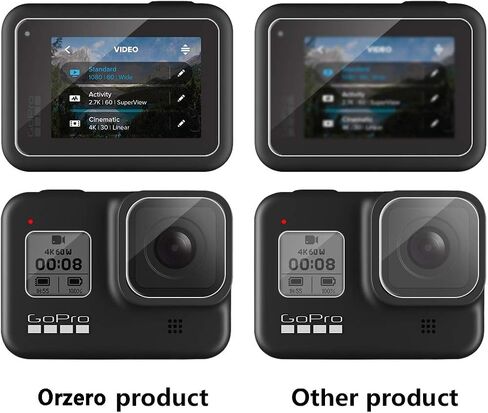 Orzero (3 Sets 9 Packs) Tempered Glass Protector Compatible for GoPro Hero 8, 3Pcs Screen Protectors+3Pcs Display Lens Protectors+3Pcs Front Screen Protectors Anti-Scratch Bubble-Free in Kuwait
