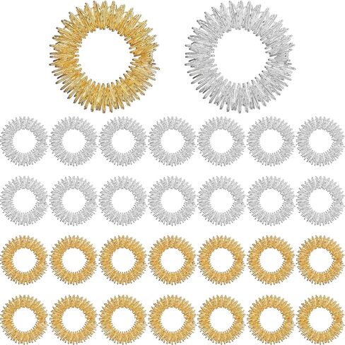 Blulu 30 Pack Spiky Finger Sensory Ring Gold Silver Acupressure Rings for Fingers Stress Relief Massager Toys for Teens Adults Silent Stress Reducer(3 cm/ 1.18 Inch) in Kuwait