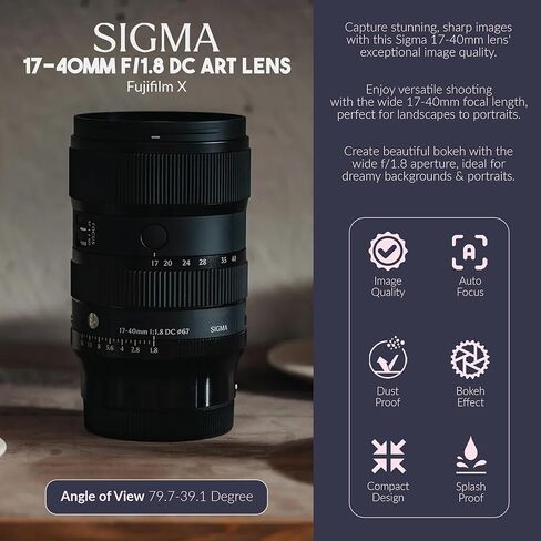 Sigma 17-40mm f/1.8 DC Art Lens for Fujifilm X Mirrorless Camera, APS-C Wide-to-Normal Zoom, Bundle with Filter Kit | PC Software Kit | Cap Keeper | Cleaning Kit | Sigma 4-Year Warranty in Kuwait