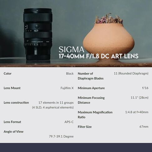 Sigma 17-40mm f/1.8 DC Art Lens for Fujifilm X Mirrorless Camera, APS-C Wide-to-Normal Zoom, Bundle with Filter Kit | PC Software Kit | Cap Keeper | Cleaning Kit | Sigma 4-Year Warranty in Kuwait