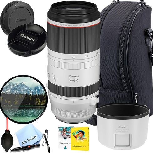 Canon RF 100-500mm f/4.5-7.1 L هي عدسة USM - حقيبة عدسة، فلتر، غطاء محرك السيارة، + المزيد - حزمة قيمة (متجددة) in Kuwait