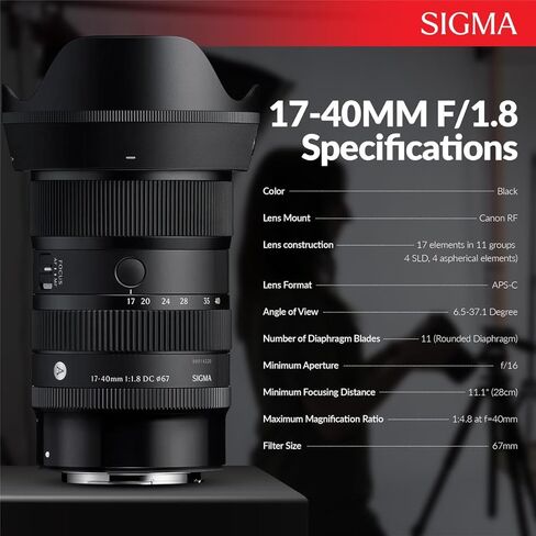 عدسة سيجما الفنية مقاس 17-40 مم f/1.8 DC لحامل Canon RF، وعدسة تكبير قياسية APS-C، وحزمة مع مجموعة مرشح UV/CPL/ND، ومجموعة برامج الكمبيوتر، وحافظة الأغطية ومجموعة التنظيف، ضمان Sigma لمدة 4 سنوات in Kuwait
