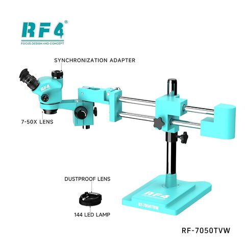 3.5X-100X Simul-Focus Double Boom Stand ثلاثي العينيات مجهر تكبير ستيريو 48MP 55MP 2K 4K HDMI VGA كاميرا USB لإصلاح PCB (مجموعة RF-7050TVW-4K) in Kuwait