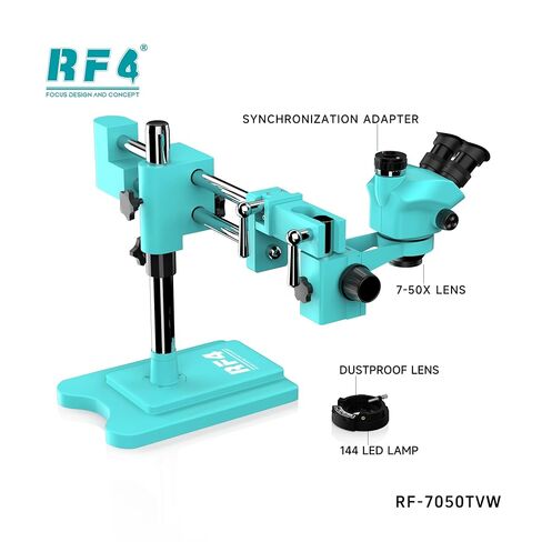 3.5X-100X Simul-Focus Double Boom Stand ثلاثي العينيات مجهر تكبير ستيريو 48MP 55MP 2K 4K HDMI VGA كاميرا USB لإصلاح PCB (مجموعة RF-7050TVW-4K) in Kuwait