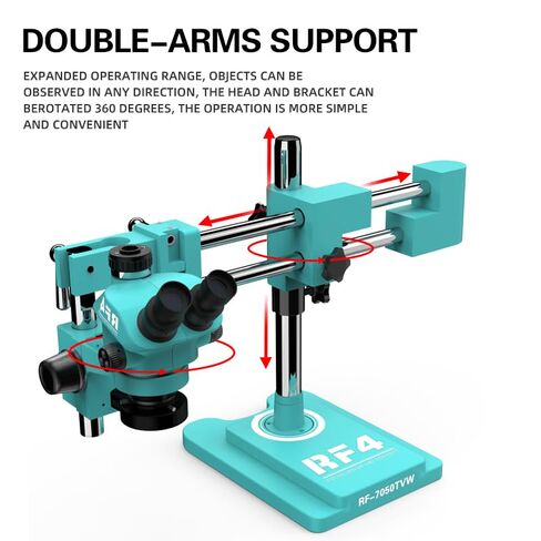 3.5X-100X Simul-Focus Double Boom Stand ثلاثي العينيات مجهر تكبير ستيريو 48MP 55MP 2K 4K HDMI VGA كاميرا USB لإصلاح PCB (مجموعة RF-7050TVW-4K) in Kuwait