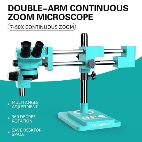 3.5X-100X Simul-Focus Double Boom Stand ثلاثي العينيات مجهر تكبير ستيريو 48MP 55MP 2K 4K HDMI VGA كاميرا USB لإصلاح PCB (مجموعة RF-7050TVW-4K) in Kuwait