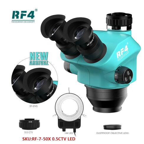 Trinocular Microscope Head 7-50X Simul Focal Continuous Zoom Stereo Microscope WF10X/22mm Eyepiece Phone PCB Soldering(RF-7-50X 0.5CTV) in Kuwait