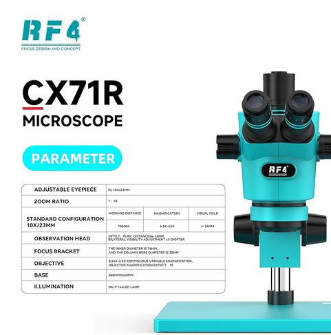 CX71R مجهر ستيريو ثلاثي العينيات 6.5x-65x 30 درجة مئوية تصميم مريح كاميرا تكبير مستمر 4K لإصلاح PCB لحام الهاتف (مجموعة CX71R-4KC1 PRO) in Kuwait